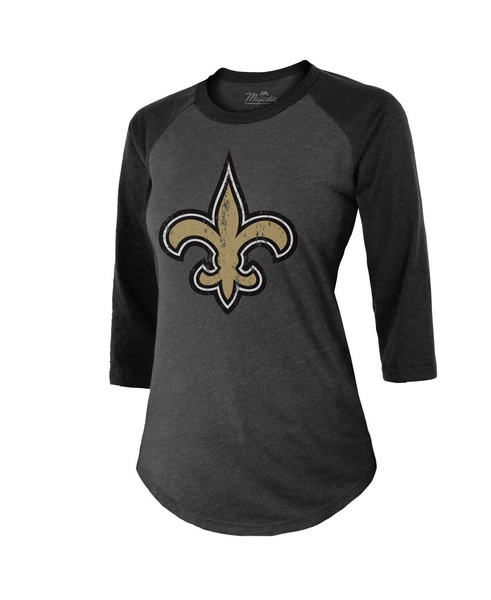 Women's Threads Tyrann Mathieu Black New Orleans Saints Name & Number Raglan 3/4 Sleeve T-shirt