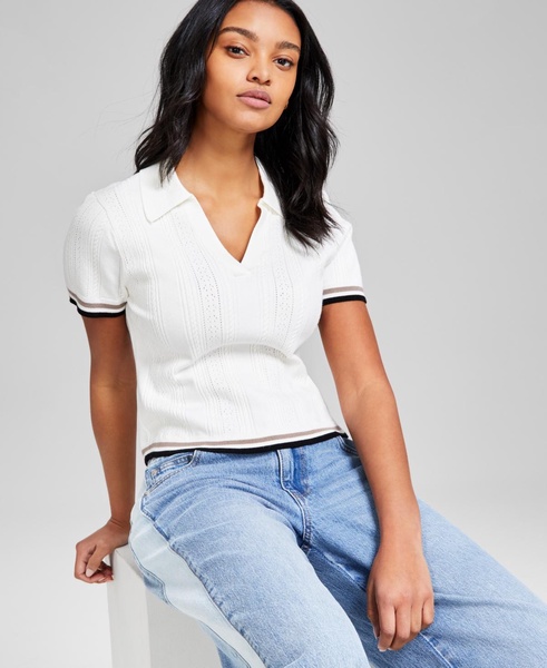 Petite Pointelle V-Neck Sweater, Exclusively at Macy's