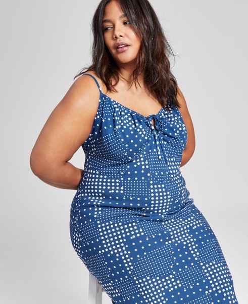 Plus Size Polka-Dot Tied Keyhole Dress, Created for Macy's 