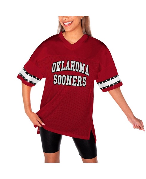 Women's Crimson Oklahoma Sooners Until Kickoff Rhinestone Fashion T-Shirt