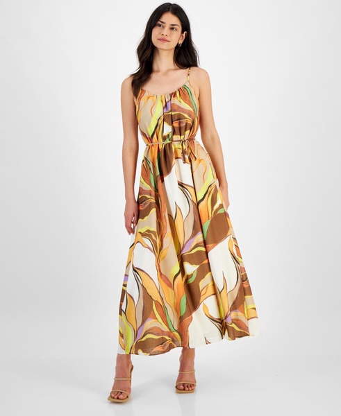 Women's Printed Palm Sleeveless A-Line Dress