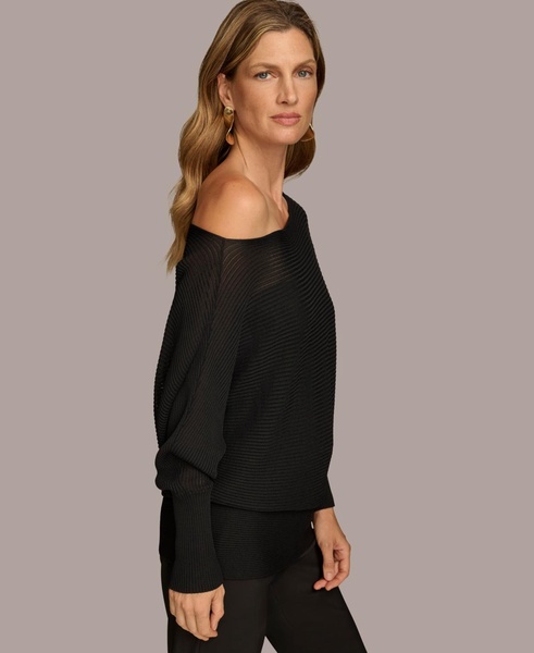 Women's Asymmetrical Neckline Ribbed Sweater