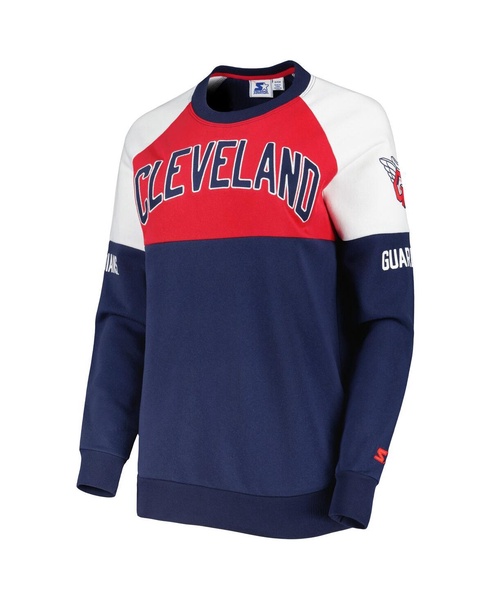 Women's Navy, Red Cleveland Guardians Baseline Raglan Pullover Sweatshirt