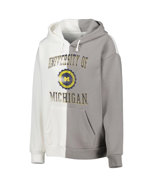 Women's Gray, White Michigan Wolverines Split Pullover Hoodie