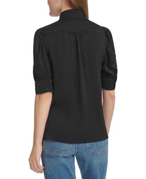 Women's Charmeuse Puff-Sleeve Stand-Collar Top