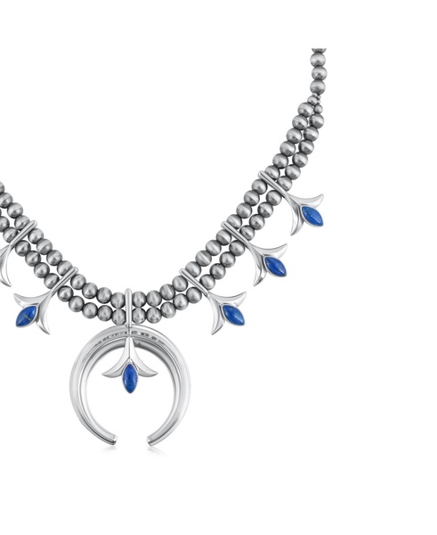 Sterling Silver and Denim Lapis Gemstone Squash Blossom Necklace, 17 - 20 Inches