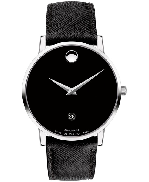 Men's Swiss Automatic Museum Black Calfskin Leather Strap Watch 40mm