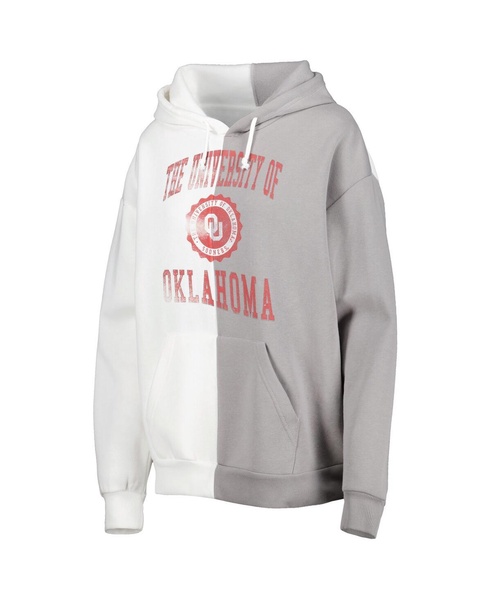 Women's Gray and White Oklahoma Sooners Split Pullover Hoodie