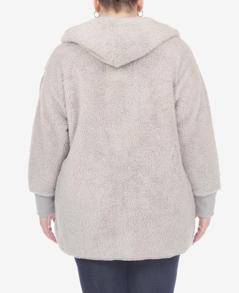 Plus Size Plush Hooded Cardigan Jacket with Pockets