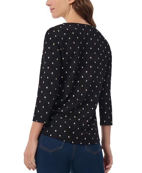 Petite Printed Textured Keyhole 3/4-Sleeve Top