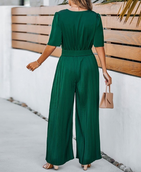 Women's V-Neck Emerald Enchantment Jumpsuit