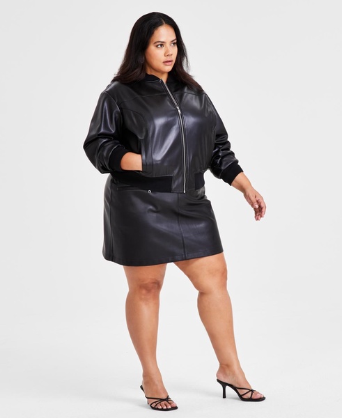 Trendy Plus Size Faux-Leather Bomber Jacket, Created for Macy's 