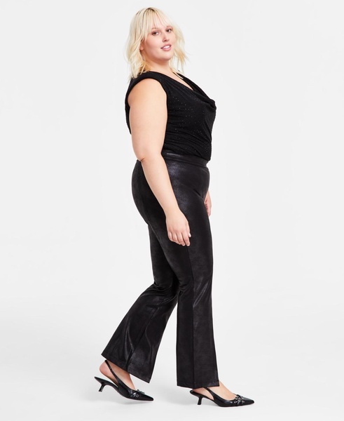 Trendy Plus Size Coated Split-Front Flared-Leg Pants, Created for Macy's