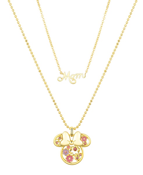 Pink Crystal Minnie Mouse Flower Mom Layered Pendant Necklace