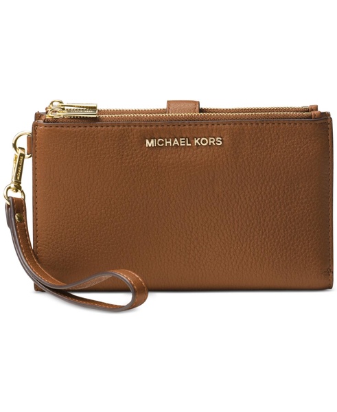 Adele Double-Zip Pebble Leather Phone Wristlet