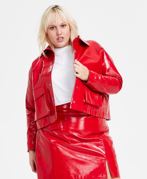 Trendy Plus Size Faux-Leather Snap-Front Jacket, Created for Macy's