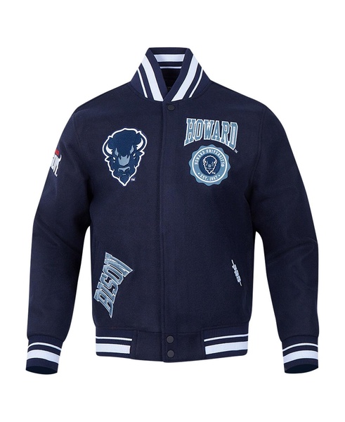 Men's Navy Howard Bison Crest Wool Full-Zip Jacket