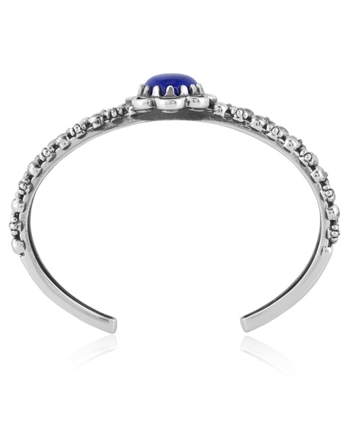 Southwestern Lapis Wildflower Sterling Silver Double Row Cuff Bracelet, Size Small - Large