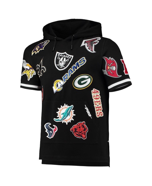 Men's Black Nfl League Wordmark Short Sleeve Pullover Hoodie