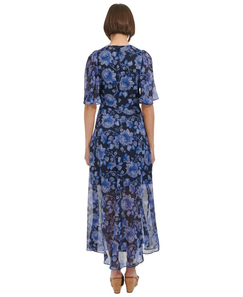 Women's Floral Flutter-Sleeve Maxi Dress