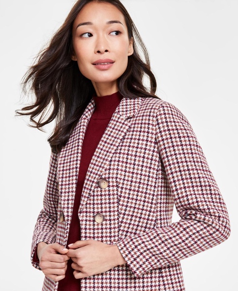 Petite Houndstooth-Pattern Tweed Blazer