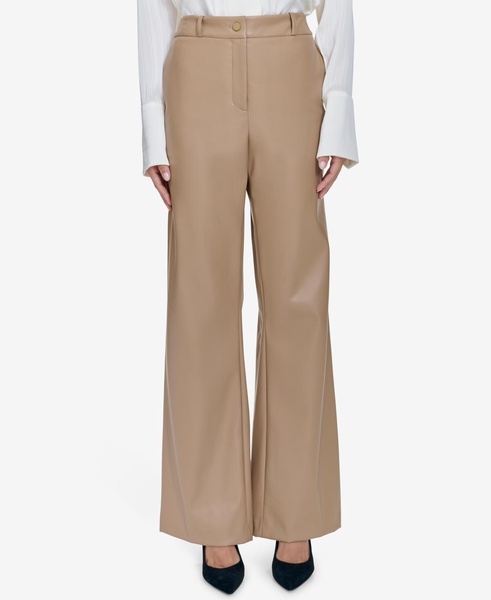 Women's Faux-Leather Straight-Leg Pants