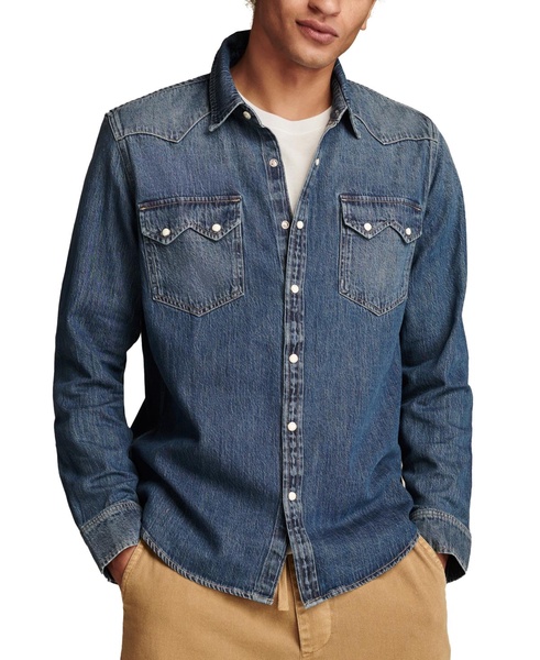 Men's Double Snap Long Sleeve Western Denim Shirt