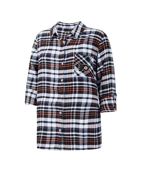 Women's Black Philadelphia Flyers Mainstay Flannel Full-Button Three-Quarter Sleeve Nightshirt