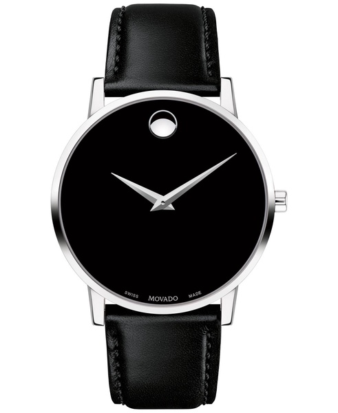 Men's Swiss Museum Classic Black Leather Strap Watch 40mm