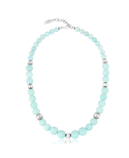 Sterling Silver and Graduated Amazonite Gemstone Bead Necklace, 17 Inches