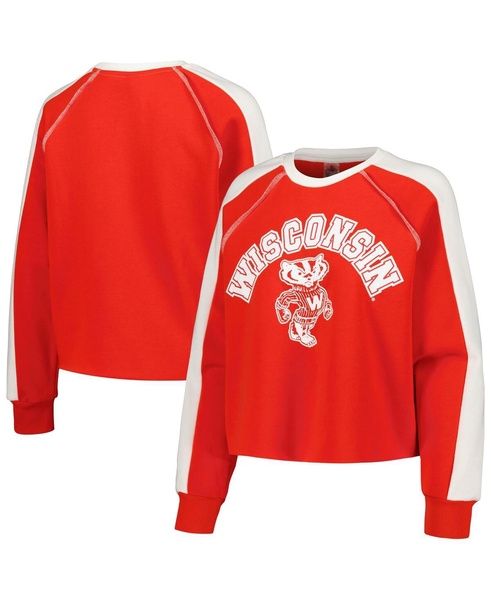 Women's Red Wisconsin Badgers Blindside Raglan Cropped Pullover Sweatshirt