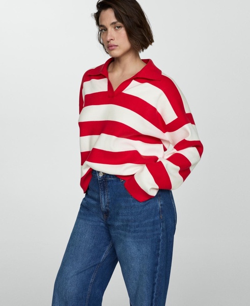 Women's Striped Polo-Neck Sweater