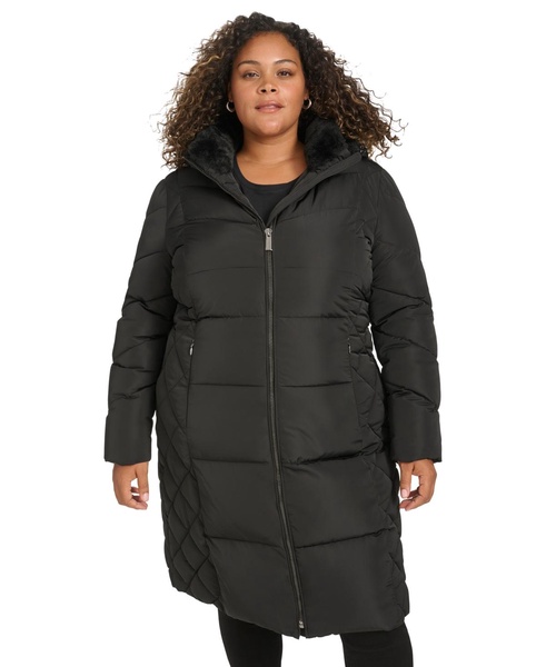 Plus Size Belted Hooded Puffer Coat