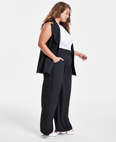 Trendy Plus Size Pinstriped Wide-Leg Pants, Created for Macy's