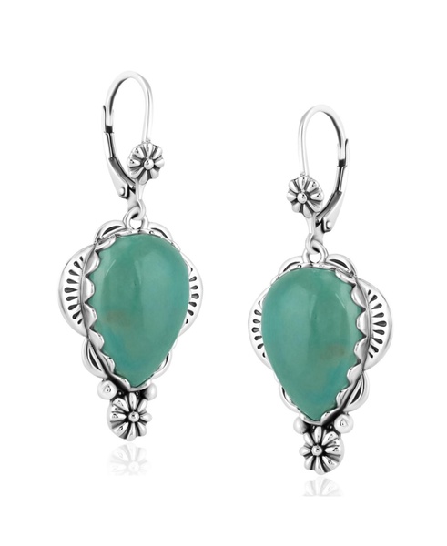 Sterling Silver Green Turquoise Pear-Cut Concha Earrings