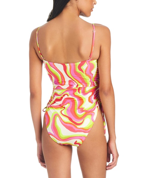 Women's Neon Swirl Ruched-Side Swimsuit