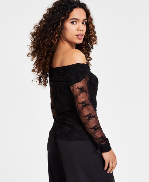 Petite Lace Off-The-Shoulder Long-Sleeve Top, Created for Macy's