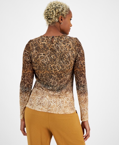 Women's Printed Round-Neck Side-Shirred Top, Created for Macy's 