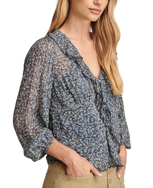 Women's Ruffled Button-Front Long-Sleeve Top