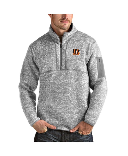 Men's Heather Gray Cincinnati Bengals Team Logo Fortune Quarter-Zip Pullover Jacket