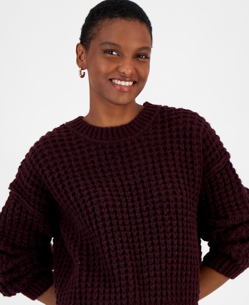 Women's Textured Waffle Knit Crewneck Sweater, Created for Macy's