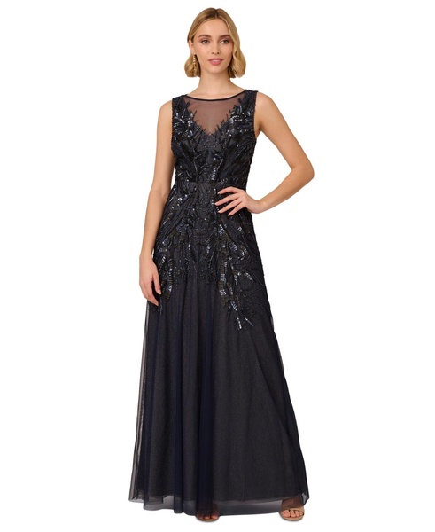 Women's Bead Metallic Mesh Gown