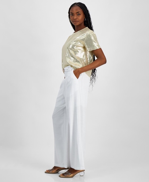 Women's Belted High-Rise Wide-Leg Pants, Exclusively at Macy's