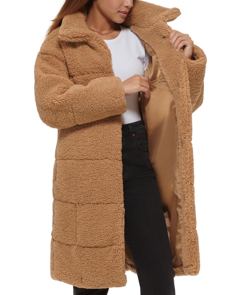 Women's Long Sherpa Snap-Closure Teddy Coat