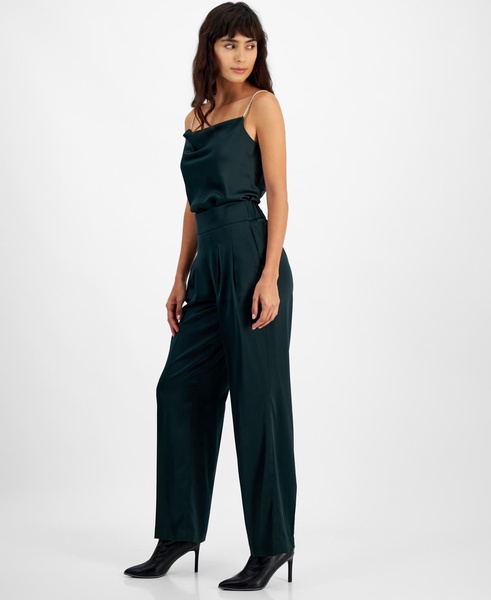 Women's Satin High Rise Pleat-Front Wide Leg Pants, Created for Macy's