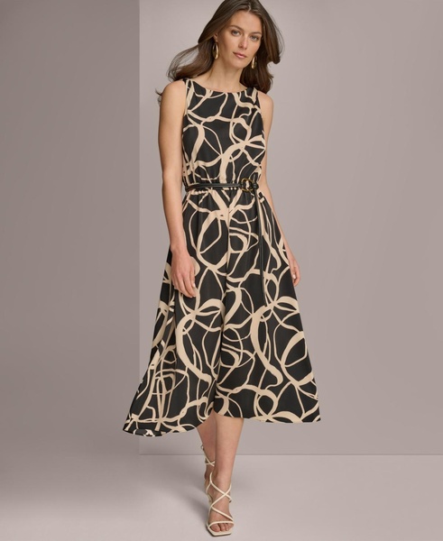 Donna Karan Women's Printed Sleeveless Belted Midi Dress