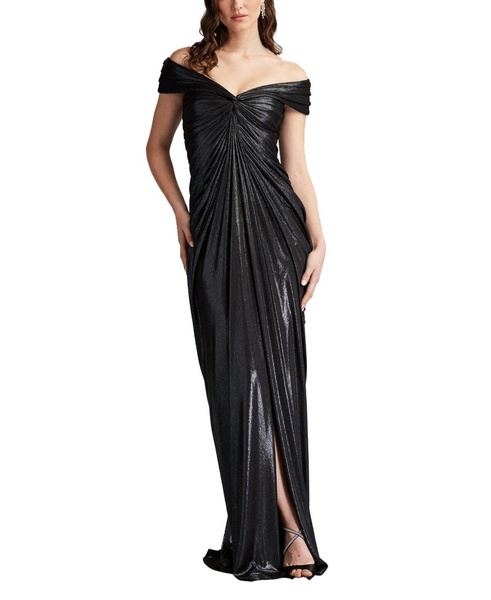 Ruched Off-Shoulder Metallic Jersey Gown