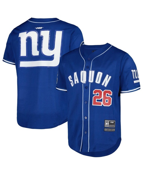 Men's Saquon Barkley Royal New York Giants Mesh Baseball Button-Up T-shirt