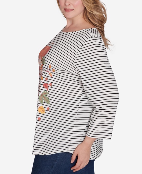 Plus Size Boat Neck Happy Harvest Striped Knit Top