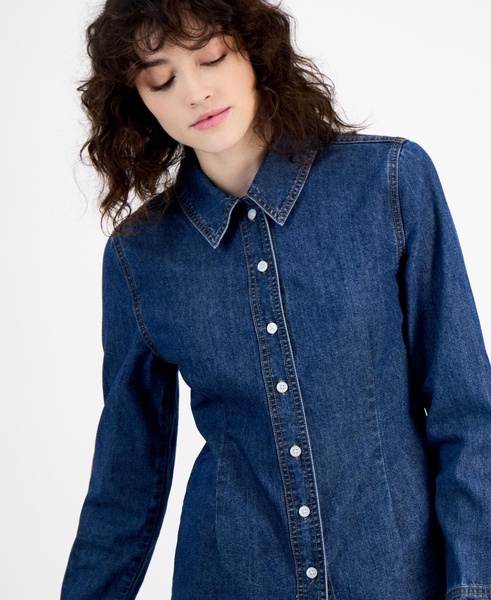 Women's Denim Pleat FrontLong-Sleeve Shirt